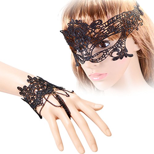 Masquerade Mask, Outgeek Halloween Dance Mask Set Lace Eye Mask with 2 Hand Chain Bracelets