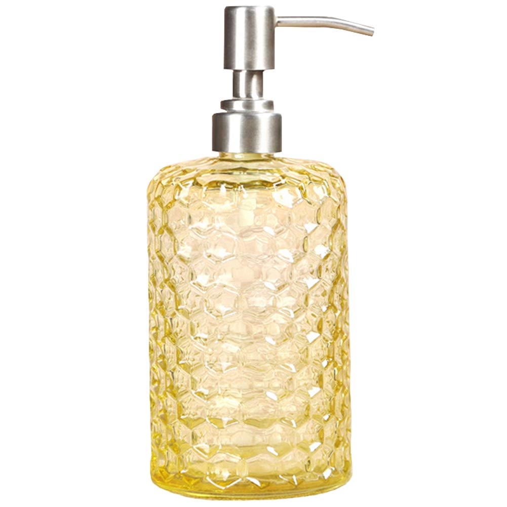 YunNasi Glass Soap Dispenser with Stainless Steel Pump, Refillable Liquid Hand Soap Dish Soap Dispensers for Bathroom Counter, Kitchen Sink (Yellow)
