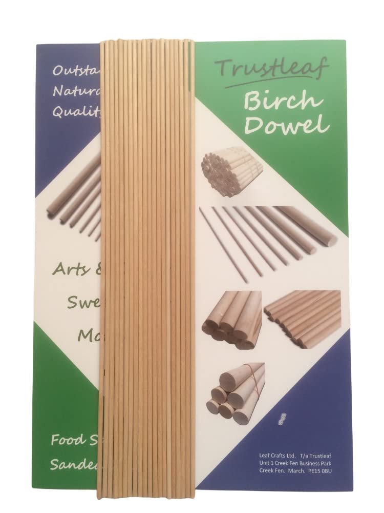 Trustleaf 3mm x 30cm Birch Hardwood Wooden Dowels (20 Dowels)