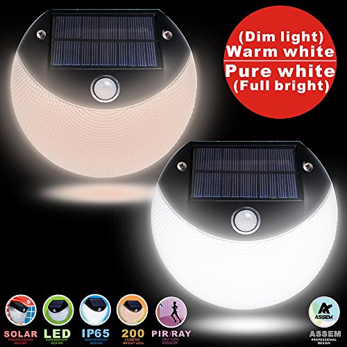 ASSEM Solar Lights, LED Motion Sensor Wall Light Bright Weatherproof Wireless Security Outdoor Light for Step, Garden, Yard, Deck, Patio, Driveway