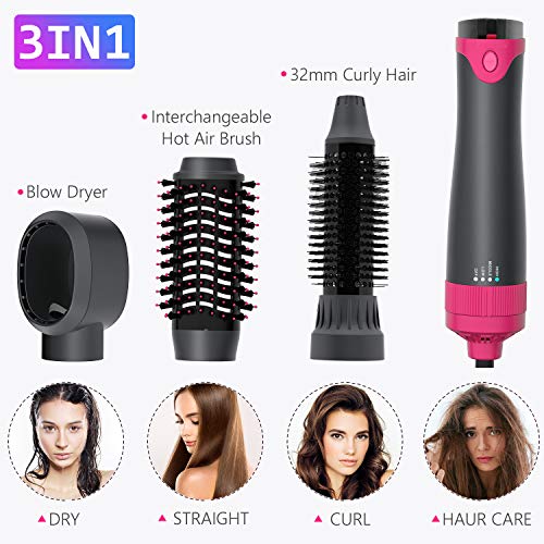 Hot Hair Dryer Brush Upgraded Detachable 3 IN 1 Interchargeable Negative Ions One-Step Hair Dryer and Volumizer for Straightening, Curling Dryer Style Reducing Frizz and Static Best gift