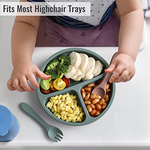VITEVER 3 Pack Suction Plates with Lids and Utensils for Babies