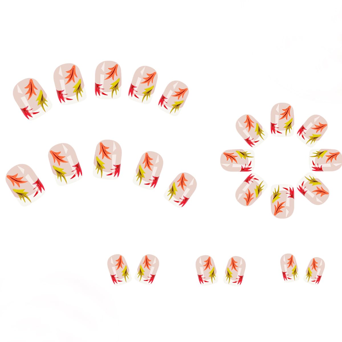 Fall Short Square French Tip Press on Nails with Leaves Design,Glossy Maple Leaf False Nails Glue on Nails,Autumn Winter Manicure Art Acrylic White Stick on Nails Fake Nail Tips for Women Thanksgiving - Image 3