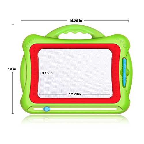Magnetic Drawing Board, Geekper Green Erasable Colorful Magna Doodle Drawing Board Toys for Kids Writing Sketching Pad, with 5 Shape Stamps