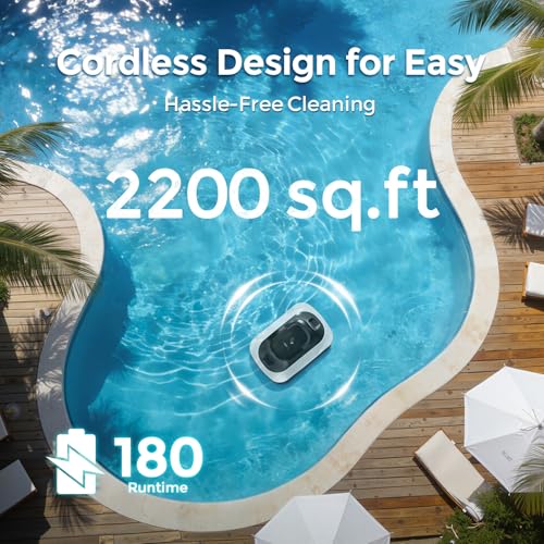 OUCAXIA C5 Cordless Robotic Pool Cleaner with 180-Min Runtime, 2.7L Large-Capacity Filter Basket, Self-Parking & Lightweight Design, for Above-Ground & In-Ground Pools up to 2,200 Sq.Ft (Snow)
