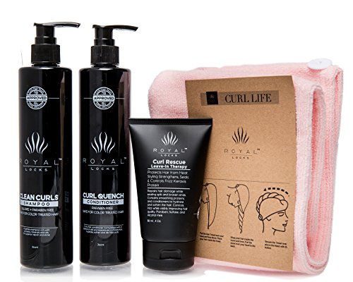 Curly Hair Shampoo and Conditioner Set Sulfate and Paraben Free Plus Microfiber Hair Towel and Leave in Conditioning by Royal Locks