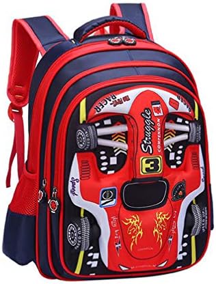 Lemcool Waterproof Kid Backpack Children Backpack 3D Cartoon Car 16.5" Child School Bookbag (Red), Medium
