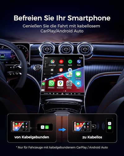 WityEye CarPlay and Android Car Wireless Adapter 2 in 1, V5.3 Bluetooth Stable Connection, Fast 5.8 GHz WiFi, for Apple iPhone iOS 10+, Smartphone Android 11+
