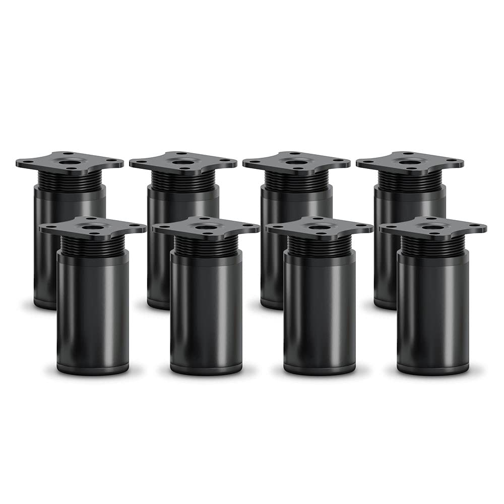 sossai® MFR1 Designer Furniture Feet Height Adjustable Set of 8 Round Profile Diameter 40 mm Colour: Black Matt Height: 60 mm (+20 mm) Material: Aluminium Wood Screws Included