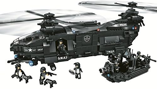 YeoMark 1351pcs Police SWAT Coast Guard Building Sets | Army Helicopter & Boat with 10 Army Figures & Weapons Military Construction Toys for Boys
