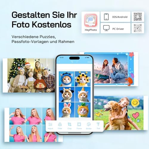 Fotodrucker, Sofortbilddrucker mit 54 Blatt (4 x 6 Zoll), unterstützt WLAN-Verbindung, kreative Fotobearbeitungs-Apps, für iOS/Android-Smartphone