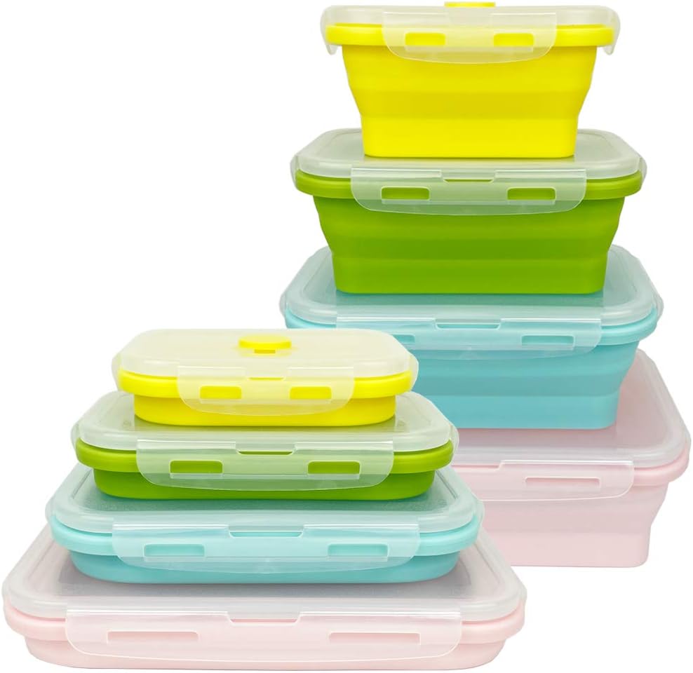 Ewrap Collapsible Food Storage Containers Silicone Collapsible Bowls with Airtight Lids for Camping