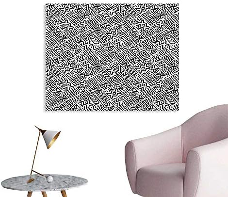 Anzhutwelve Black and White Wallpaper Geometrical Boho Ethnic Tile Design with Peruvian Mexican Cultural Origins Wall Poster Black White W32 xL24