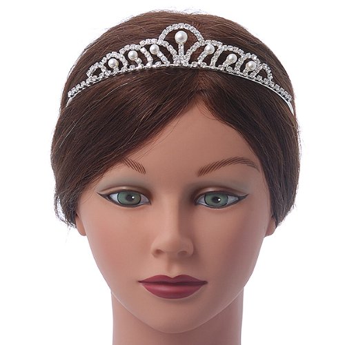 Princess Bridal/ Wedding/ Prom Rhodium Plated Austrian Crystal White Simulated Glass Pearl Tiara