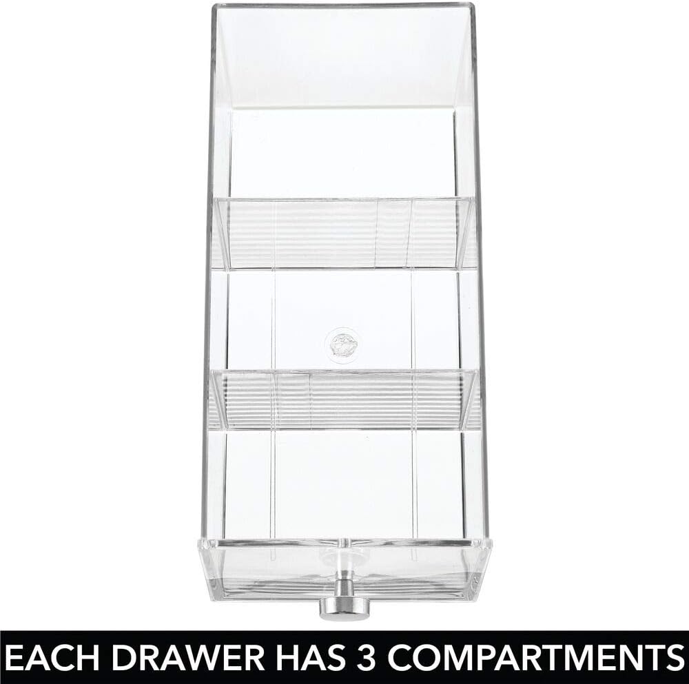 mDesign Kitchen Organiser with 3 Drawers - Storage Box for Tea Bags Coffee Capsules, Sweeteners and More - Plastic Tea Chest - Clear - Image 5