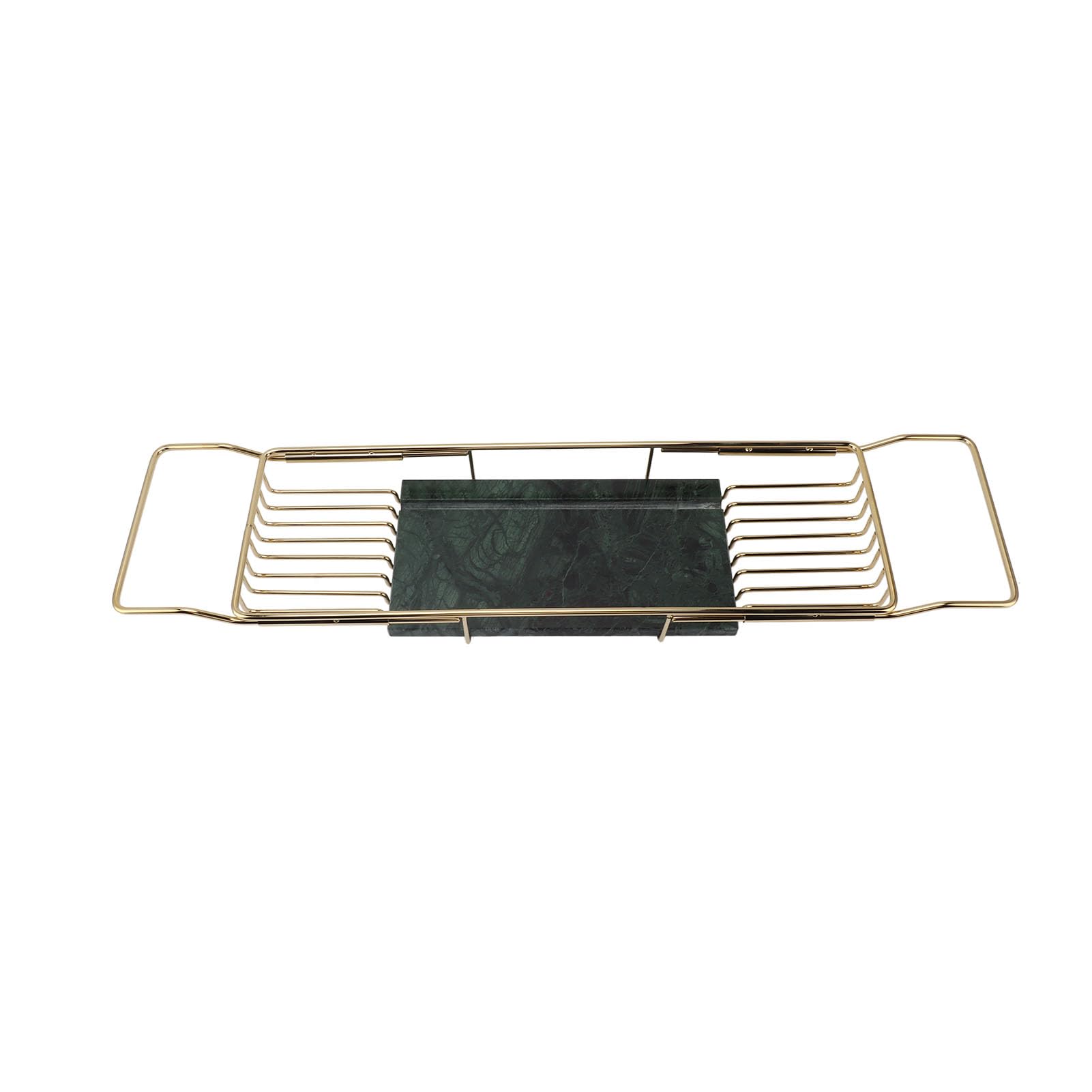 Bathtub Caddy Tray with Extending Sides for Shower Storage (Gold Green)
