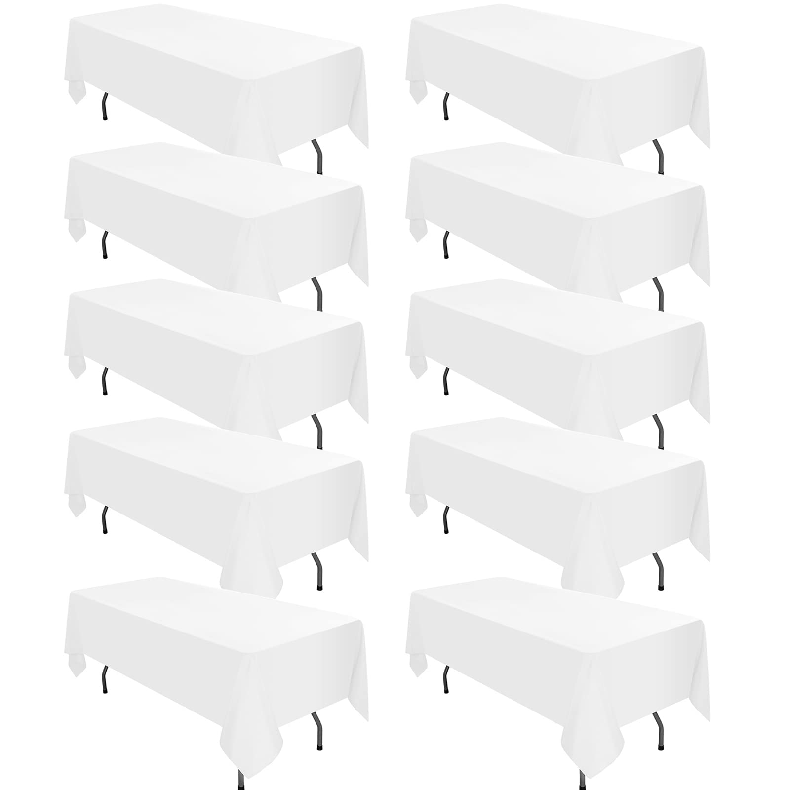 Photo 1 of 10 Pack Polyester Tablecloth, 60 x 102 Inch White Polyester Table Cloth for 6 Feet Rectangle Tables, Stain and Wrinkle Resistant Washable Table Cover for Kitchen Wedding Banquet Restaurant Party