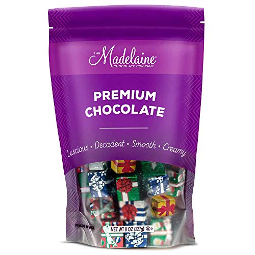 Madelaine Solid Premium Milk Chocolate Christmas Presents, (1/2 LB) Wrapped In Italian Foils, Featuring Assorted Gift Wrap Designs (Half Pound)
