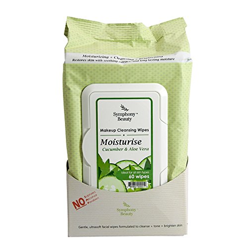 Symphony Beauty Makeup Cleansing Wipes Moisturise-Cucumber and Aloe Vera, 60 Piece