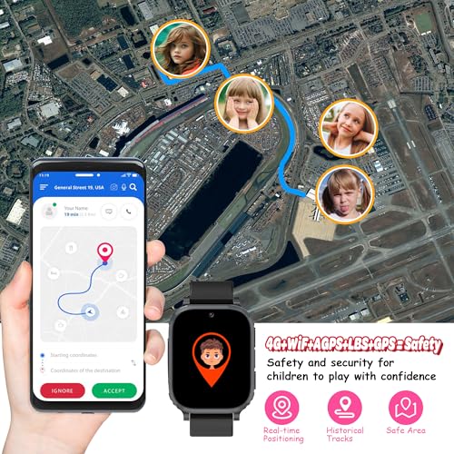 4G Children's Smartwatch, Children's Smartwatch with GPS and Calls, Telephone, Video Call, SOS, Voice Chat, Class Mode, Game, IP68, Alarm Clock, GPS Watch Children Gift Birthday Boy Girl Student