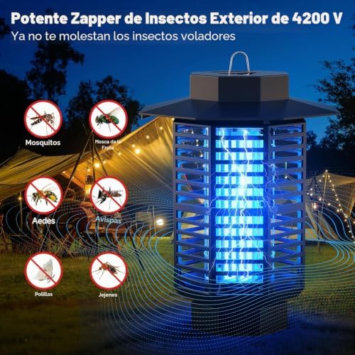 Lámpara Antimosquitos Eléctrica 4200V 18W UV Mata Mosquitos Eléctrico Silenciosa e Impermeable IPX4,Matamoscas Eléctrico Atrapa Mosquitos y Moscas,Repelente Mosquitos Eficaz para Hogar,Jardín Terraza