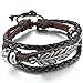 INBLUE Men,Women's Alloy Leather Bracelet Bangle Cuff Silver Tone Brown Angel Wing Feather Adjustable