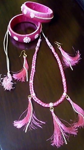 Pink Silk Thread Jewelry Set