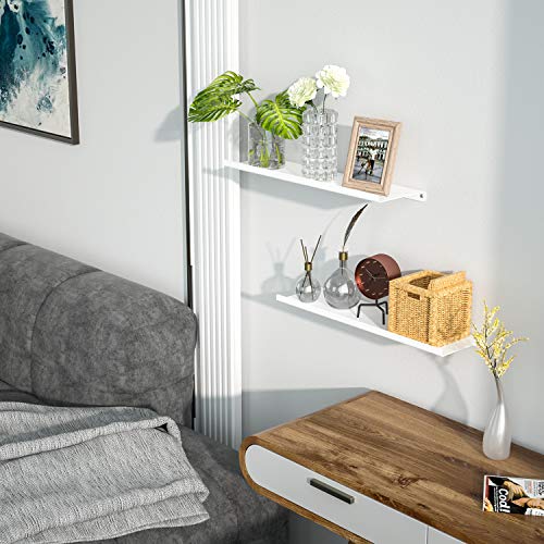 SRIWATANA White Metal Wall Shelves, 2 Set Floating Shelves for Bedroom