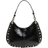 Studded Shoulder Purse for Women Gold Stud Faux Leather Saddle Bag Punk Streetwear Vintage Handbags
