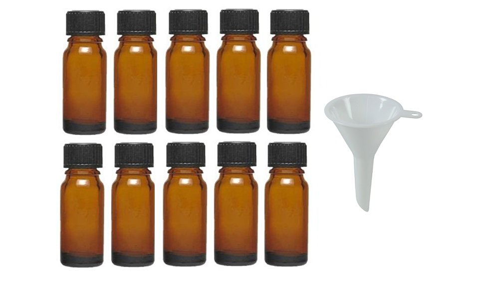 Viva Haushaltswaren, 10 x dropper bottles 10 ml, apothecary glass oil bottles with dropper insert in brown, incl. funnel, Glass, brown, 10 ml