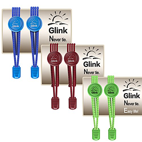 Glink Elastic No Tie Shoelaces for Adults and kids, Replacement for Sports and Outdoor Activities - Multiple colors - 3 Pairs