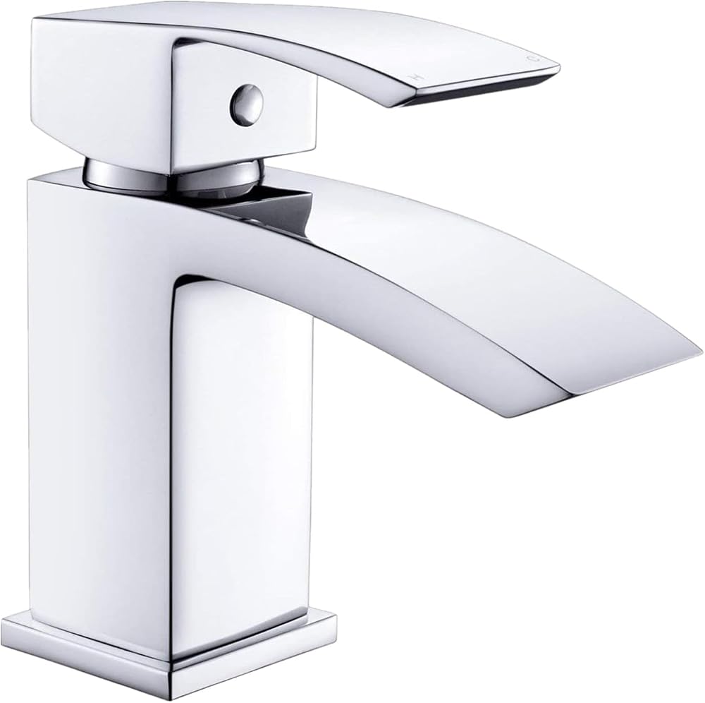Funime Bathroom Sink Mixer Tap with Waterfall Spout Chrome Brass 1 Hole