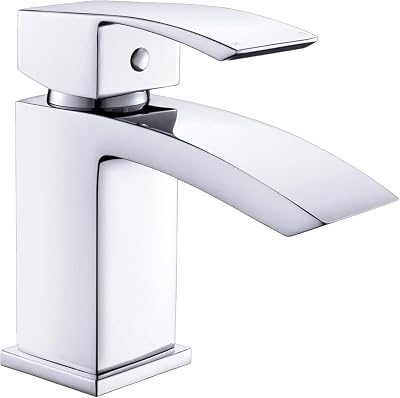 Funime Bathroom Sink Mixer Tap with Waterfall Spout Chrome Brass 1 Hole