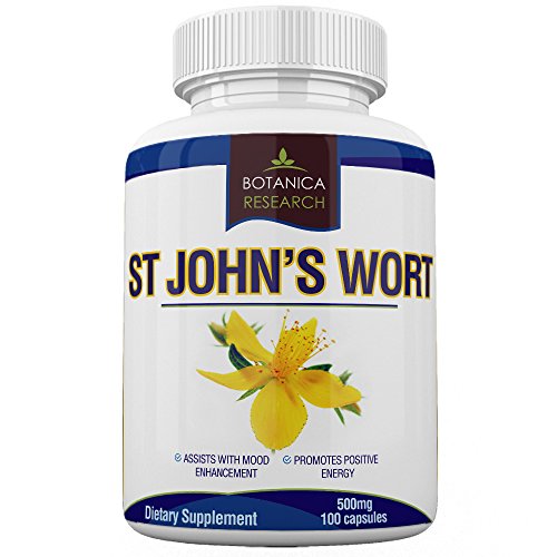 St John's Wort Extract Supplement: 500mg Vitamin Herb For Mood, Serotonin, Dopamine, and Anxiety Relief Support. Helps ease symptoms of Stress, Sadness, Seasonal Mild Depression Disorder Saint John Wort Compliments Mindfullness, Meditation, Positive Mental Health and other Natural Remedies - 100 Capsule Pills by Botanica Research (Best Herbs For Anxiety Disorder)