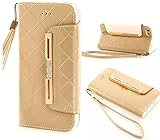 Gotida Leather Wallet Case with Strap and Handbag for iPhone 6 Plus - Golden