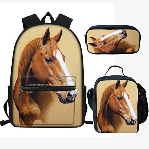 Babrukda Beauty Horse Backpack for Girls + Reusable Lunchbag Cooler + Pencil Storage