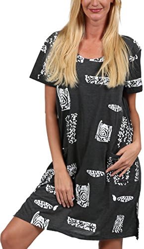 IGX Beach Summer Shift Dress Short Cotton Tee Dress Cover up (Grey, Large)
