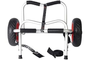 SURF SYSTEM Surfboard, SUP Dolly and Kayak Trolley – Large, Light, Heavy-Duty Stand-Up Paddle Board/Canoe Dolly Cart, 165 lb Capacity, Folding w/Black Treaded PU Tires, Flip-up Kickstand