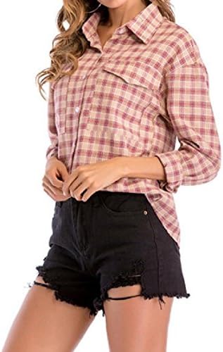 ColourfulWomen Colourful Womens Plaid Oversized Long Sleeve Pockets Collection Skinny Tunic Top Blouse Pattern1 XS