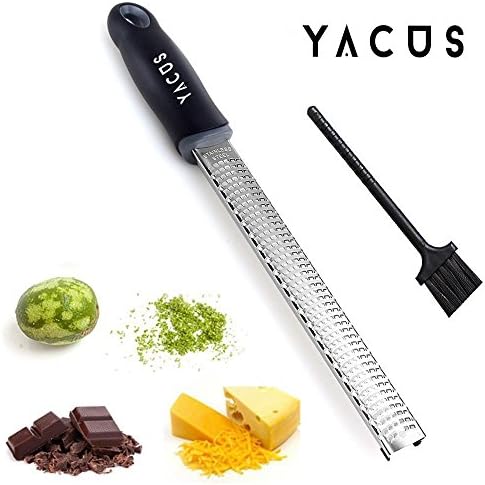 YACUS Cheese Grater Lemon Zester profestional kitchen tool Lemon Ginger Garlic Nutmeg Chocolate Vegetables Fruits sharp Stainless Steel Blade Plastic Cover, Long Ergonomic Handle &amp; Rubber Base (BLACK)