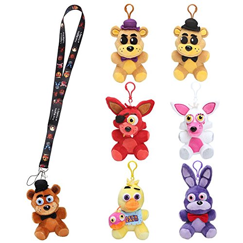 Five Nights at Freddy's Plush Key-chain Bag Accessory 5", set of 7 &amp; FNAF lanyard