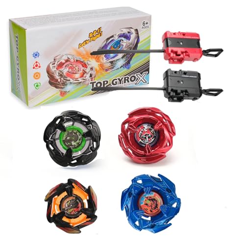 X Kreisel Battle Set, 4 Battle Spinners, 2 Launchers, Gyro Starter Pack for Boys, Kids Toys, Birthday Toys, 6+ (BB213)