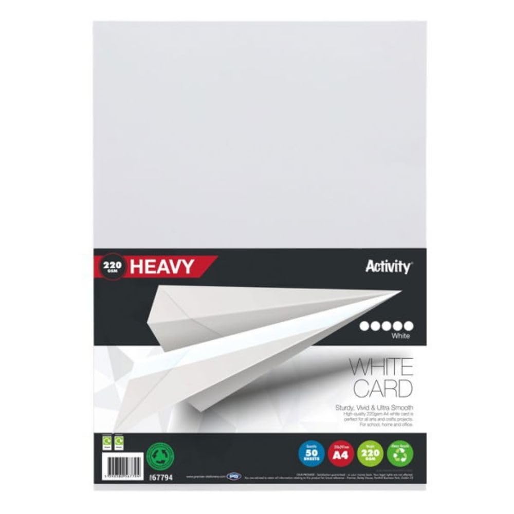 Premier Activity A4 220gsm Heavy Card – 50 Sheets in White