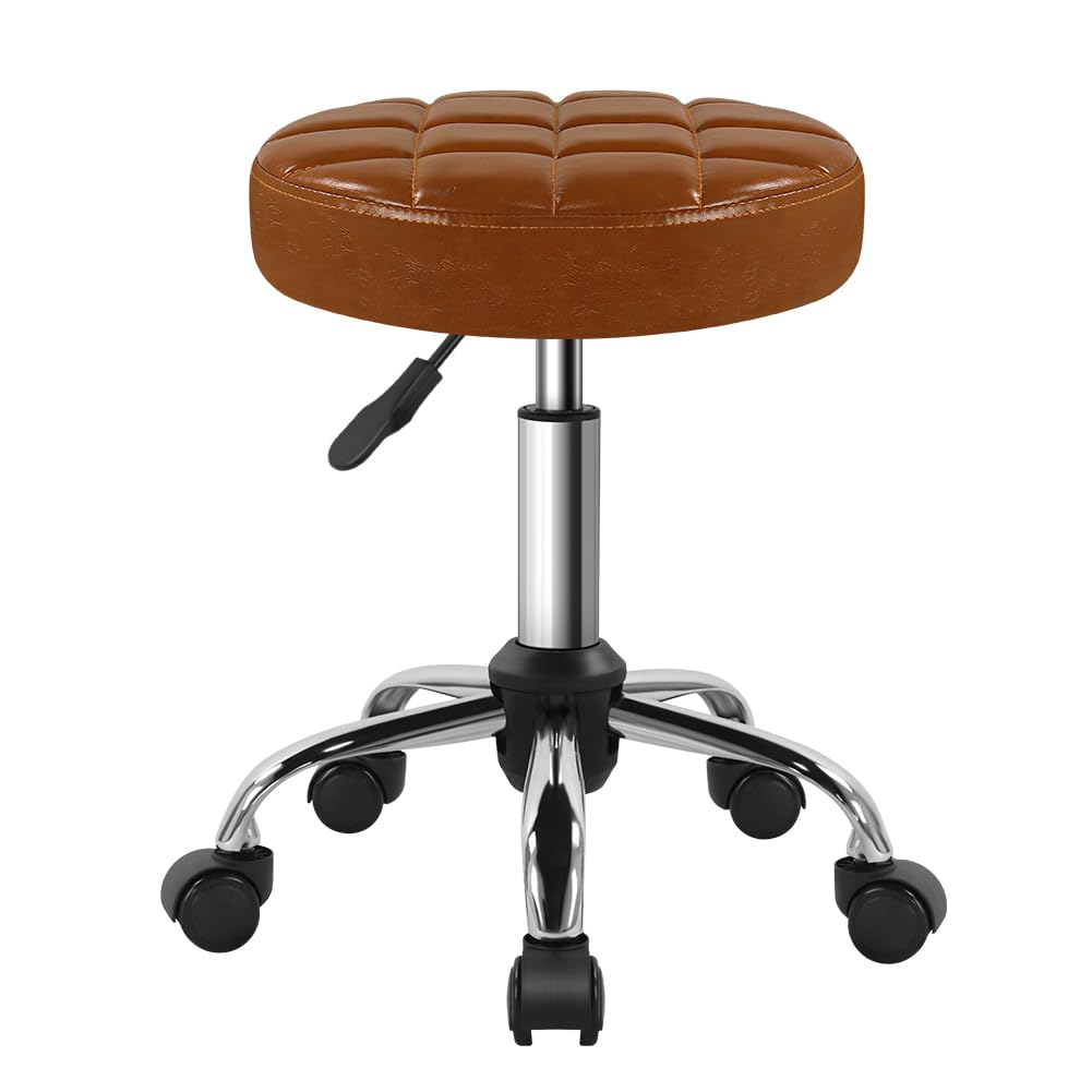 Photo 1 of BFTOU Classic Swivel Stool with Wheel for Salon Work Home SPA Shop Height-Adjustable and Cost-Effective Rolling Stool Chair Small (Brown)