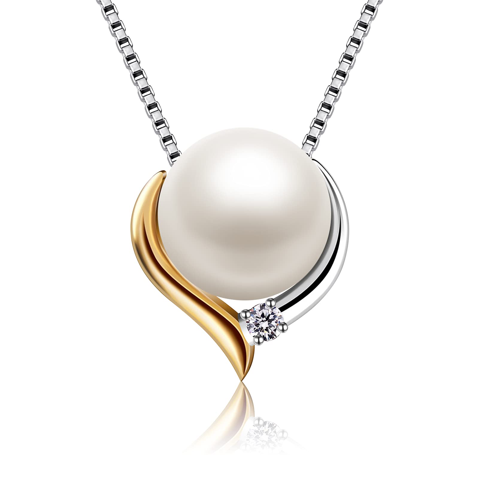 Jewlldeen Pearl Necklace 925 Sterling Silver, Pearl Pendant for Women, Wife, Mom, Her, Jewellery
