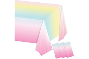 LINHAXM 3 Pack Rainbow Tablecloths Pastel Rainbow Plastic Tablecloth Rainbow Party Decorations Rainbow Birthday Decorations for Dining Birthday Wedding Shower, 54 x 108 Inch