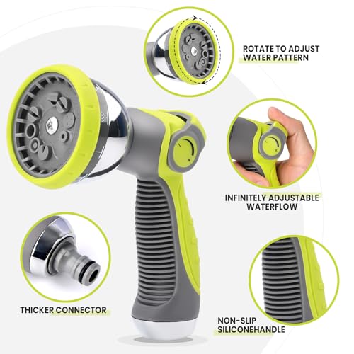 Bietor Heavy-Duty Hose Pipe Spray Gun, Leak-Proof Hose Spray Gun with 10 Patterns and Water Flow Control, High Pressure Garden Hose Nozzle for Watering, Washing Car, Cleaning