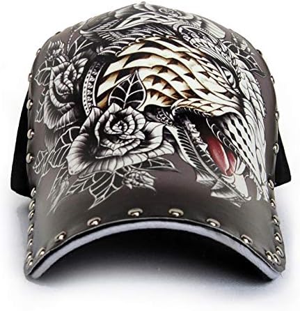 JJHR Baseball cap Hat Male Leopard Head Print Baseball Cap Street Fashion Tattoo Hat Female Rivets