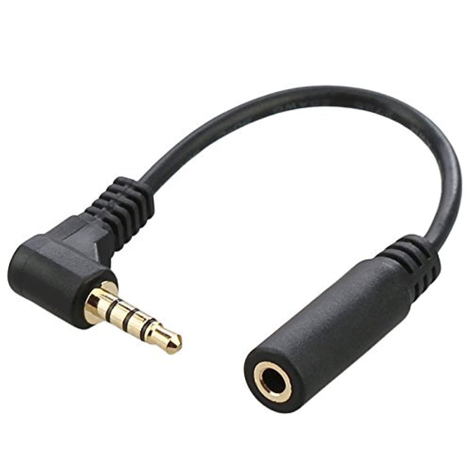 JSER 90 degree right angled 3.5mm 4 poles Audio Stereo Male to Female Extension Cable 10cm Black