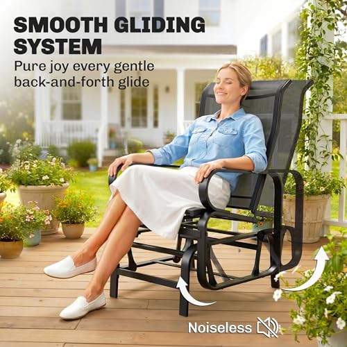 Outsunny Patio Glider with Breathable Mesh Fabric, Outdoor Glider Chair, Garden Rocking Gliding Seat for Patio, Yard, Porch, Black